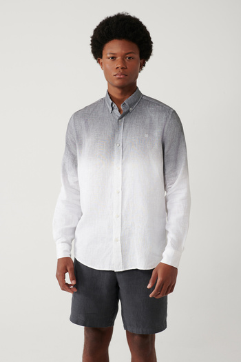 Avva Men's Black Buttoned Collar 100% Linen Shirt A41Y2195