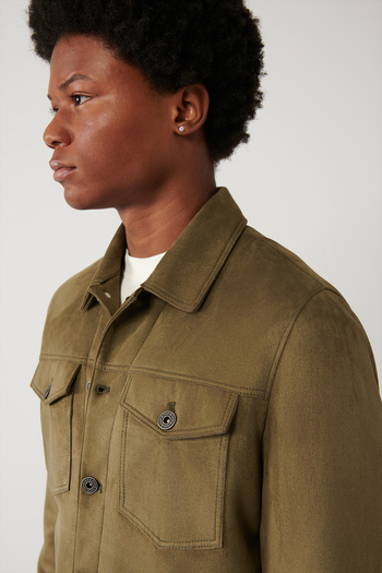 Avva Men's Khaki Classic Collar Suede Look Pocket Jacket A41Y6011