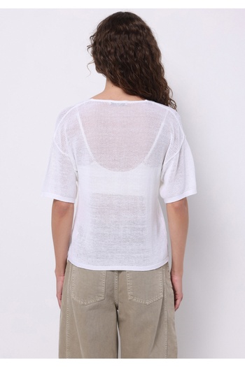 Colin's Regular Fit V-Neck Floral Women's White Short Sleeve Sweater