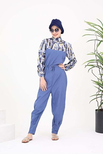 NS Tasarım Tesettür Mayo Dream Melodi Pattern Design Hijab Parachute Fabric Jumpsuit Swimsuit