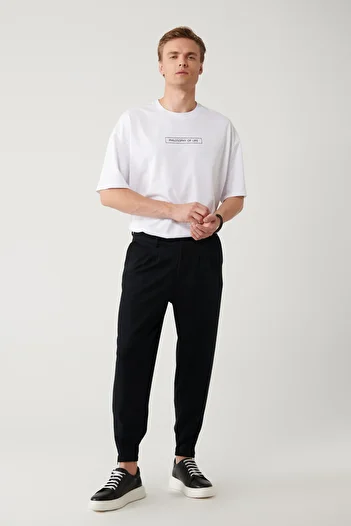 Avva Men's Black Classic Waist Pleated Knitted Trousers A41Y3075