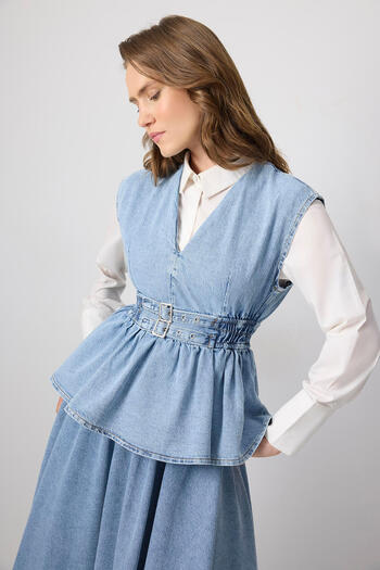 Touché Privé Double Belt Vest Skirt Denim Set