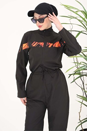 NS Tasarım Tesettür Mayo Floria Flame Stripe Design Hijab Parachute Fabric Jumpsuit Swimsuit