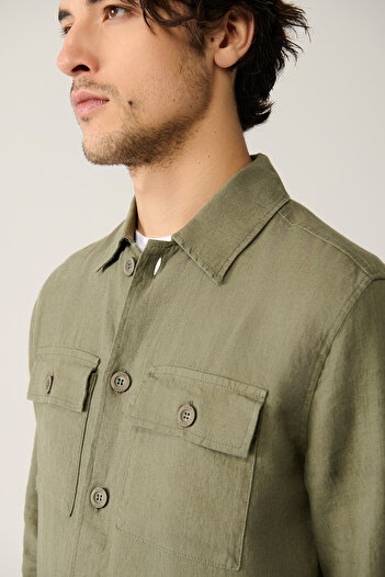 Avva Men's Khaki Classic Collar 100% Linen Shirt A41Y2087