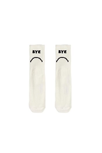 Bad Bear Bye Tall Off-white White Printed Unisex Socks