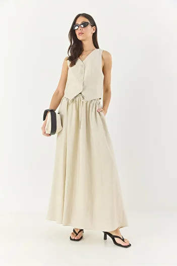 Bianco Lucci Women's Vest Lined Pocket Detailed Flared Skirt Suit 9294 60281004