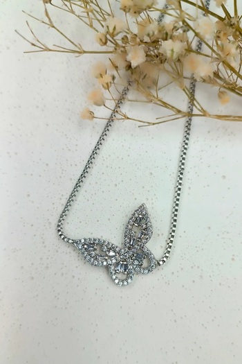 Vitastyle 316 L Steel Tarnish Free Elevator Chain Butterfly Zircon Stone Bracelet Silver