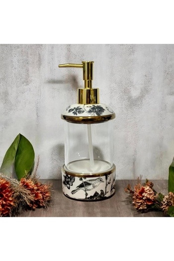 Lavin Bird and Flower Patterned Glass Liquid Soap Dispenser