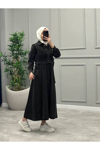 OlaLady Women's Side Tied Vest Hijab Denim Jeans Dress