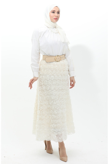 sefamerve Rose Tulle Skirt 21300-02 Cream