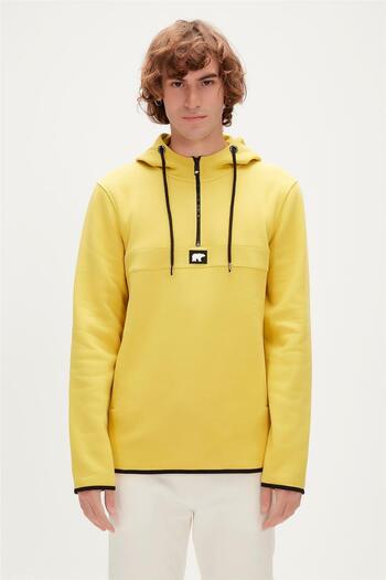 Bad Bear Defense Half-Zip Hoodie Mustard Half Zip Hooded Men's Sweatshirt