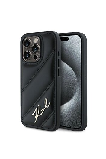 Karl Lagerfeld Carcasă pentru iPhone 15 Pro Max, Diagonal Quilted Script, Karl Lagerfeld - Negru