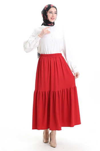sefamerve Burgundy Fabric Skirt with Elastic Waist 0066-01 Burgundy