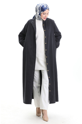 sefamerve Boydan buttoned denim abaya 0058-03 black