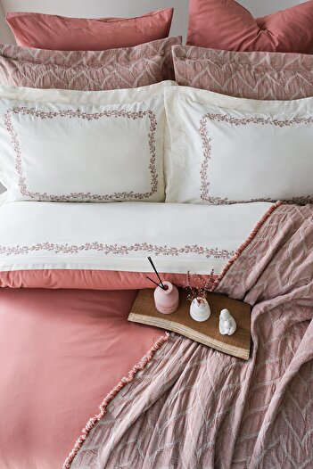 İyi Geceler İstanbul 100% Cotton Daphne Embroidered Dowry Muslin Bedspread Duvet Cover Set 9 Pcs.