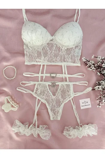 MH Moony Homewears Room Bride Stone Detailed Garter Set