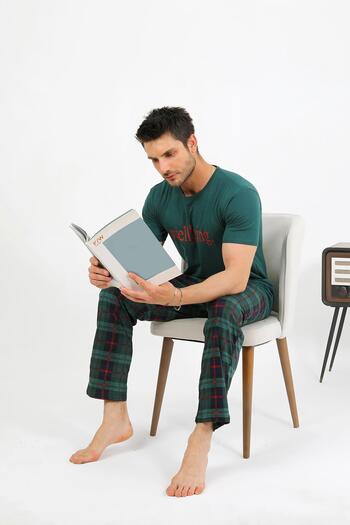 Akbeniz Erkek Pamuk Kısa Kol Pijama Takım Zümrüt 6875