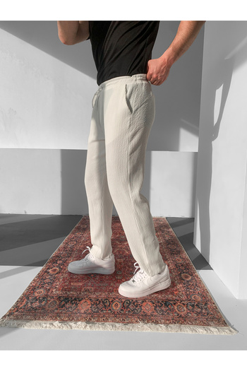 NO1 KONSEPT Men's Ecru Corduroy Comfortable Ottoman Fabric Pants