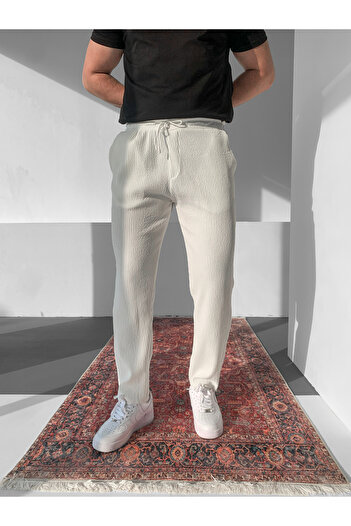 NO1 KONSEPT Men's Ecru Corduroy Comfortable Ottoman Fabric Pants