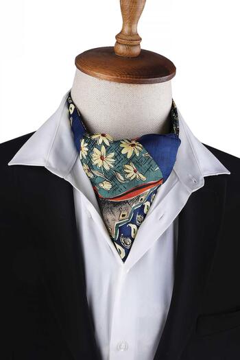 Kravatkolik Motiv albastru - verde Foulard ascot pentru bărbați K646