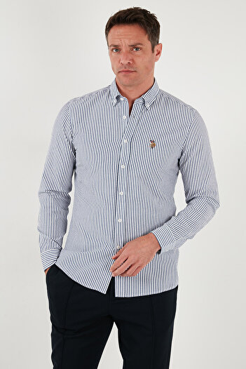 U.S. Polo Assn. U.S. Polo Смугаста бавовняна сорочка Slim Fit з ґудзиками та коміром Чоловіча сорочка G081SZ0042103065