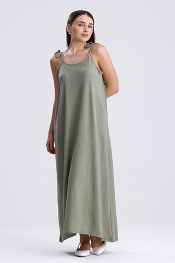 MD trend Women's Shoulder Strap Tie Long Dress