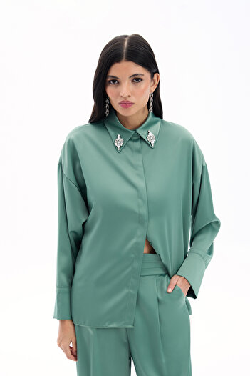Sateen Accessory Detailed Shirt - Green