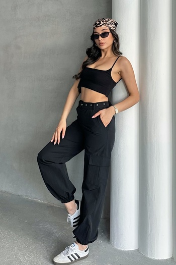 MD trend Women's Cargo Pocket Belted Jogger Pants