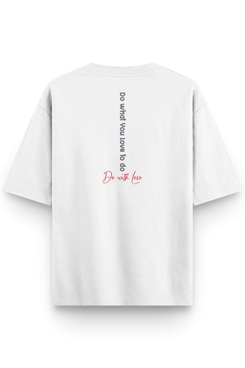 Overoz Λευκό μπλουζάκι ημι-μεγάλου μεγέθους Do With Love Printed Oversize Text Unisex T-shirt 1382-B