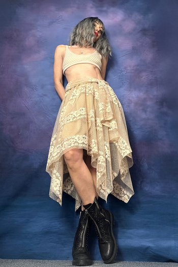Quincey Beige lace asymmetric skirt