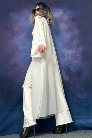 Quincey Tulle Transparent Ecru Kimono Cardigan