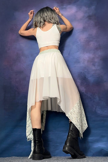 Quincey Asymmetric Blue Ecru Lace Detail Skirt