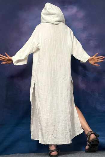 Quincey Bamboo white hooded beach kimono cardigan