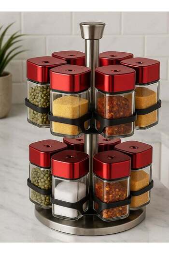 ALMUFARREJ 12-Piece Spice Bottle Set Red / Clear