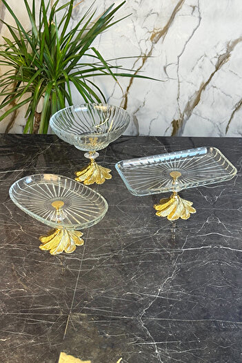 MAY HOME 3-Piece Elegant Glass Presentation Bowl Plate Set & Salad Fruit Cake Appetizer Presentation