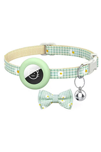 REDz Accessories Bow Collar and Bell, Anti-Lost, Small Animals, Airtag Holder, Textile, Green