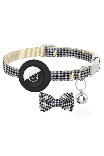 REDz Accessories Bow Collar and Bell, Anti-Lost, Small Animals, Airtag Holder, Textile, Black
