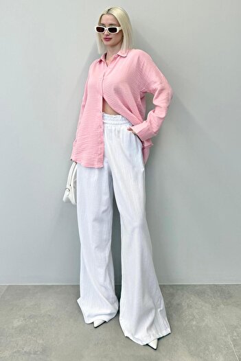 Madmext Pembe Muslin Kumaş Basic Kadın Gömlek MG1660