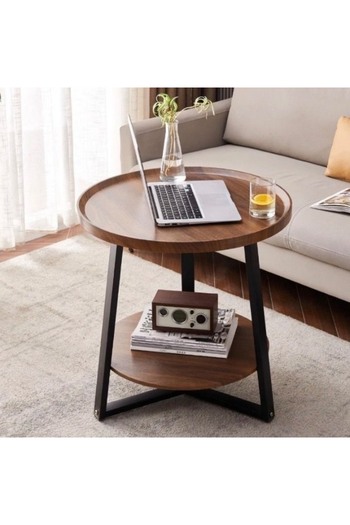 1st Modern Round Side Table Classic Design 50x50x60 cm - Brown & Black