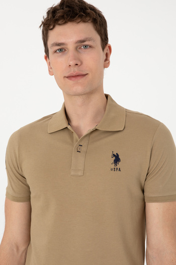 U.S. Polo Assn. Ανδρικό μπλουζάκι με λεπτή εφαρμογή Polo Neck Khaki Basic 50305929-VR027