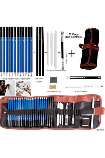 Sanathobi Pencil Drawing Set, Sketching Pencil Set, Pencil Set with Grades, Toning-With Roller Pen Holder-32 Pieces