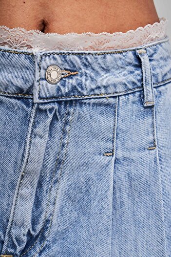 its basic Blugi de zăpadă pentru femei Culoare D-4s5-3 Fusta din denim cu design mini-lungime plisată cu dantelă