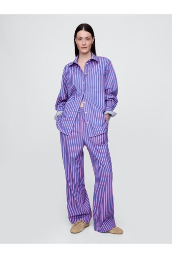 GAP Kadın Mavi %100 Organik Pamuk Poplin Easy Wide-Leg Pantolon
