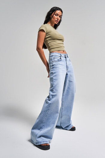 its basic Women's Snow Denim Color 4S5-3 Lyl36 Palazzo Fit Super Stretchy Fabric Inner Length 83 cm Denim Jean
