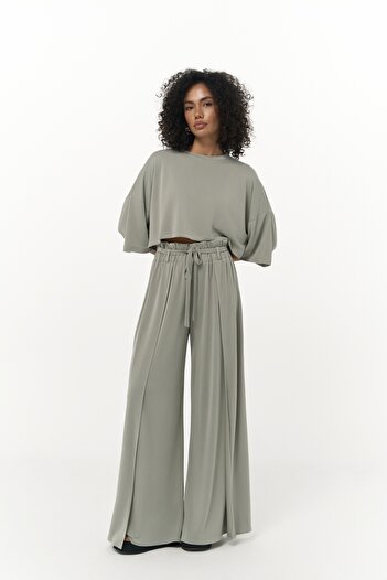 MAİ COLLECTİON Nell Mint Crop T-Shirt Pants Set