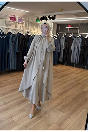 OlaLady Women's Front Double Flap Drawstring Balloon Sleeves Hijab Cap Topcoat