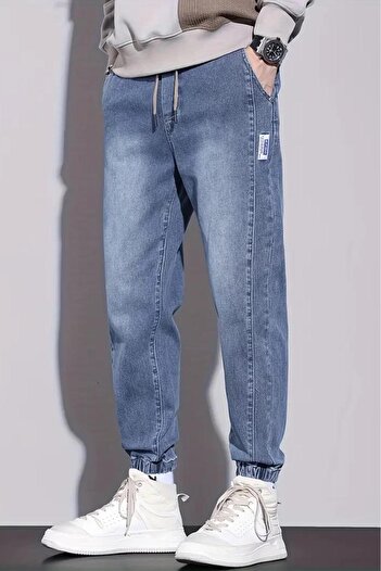 Oksit Reax Simon Men's Jean Pants with Elastic Waist and Leg Drawstring Jogger Cut
