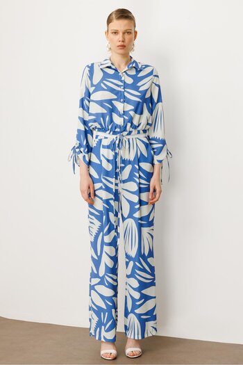 Moda İlgi Modailgi Elastic Waist Stripe Detailed Tied Loose Trousers - 10065 Indigo