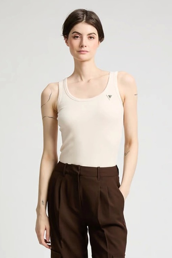 Guess Women's Rib Crop Women's Cream Undershirt V4Yp06K8Rt2-G6K5