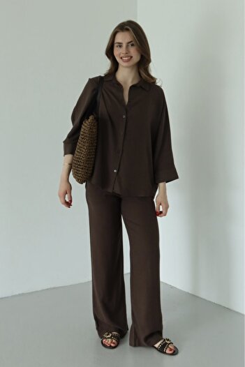 Laluvia Brown Lirio Shirt Pants Set - 8674